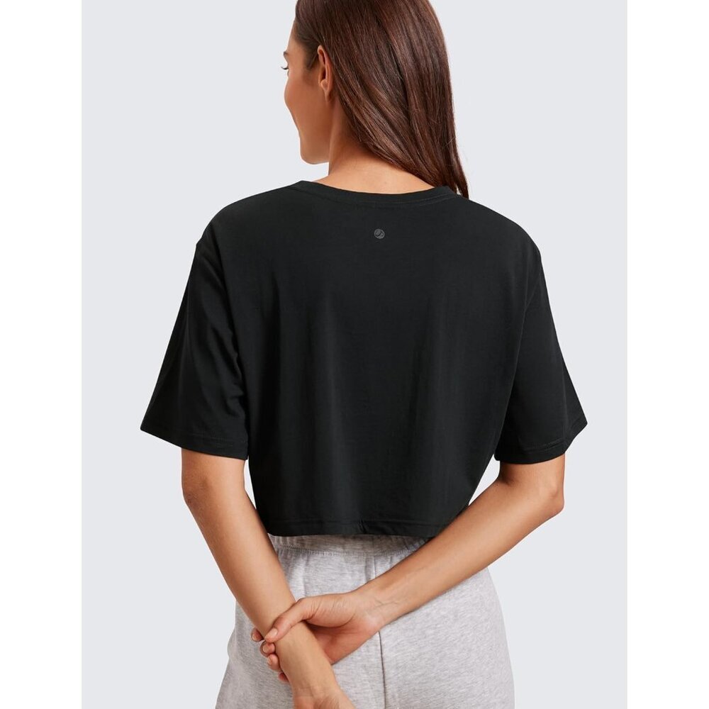 Pima Cotton Crop Top Women Workout Yoga Casual Athletic Running Short Sleeve - Picture 2 of 6